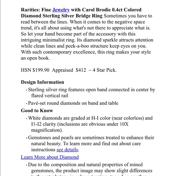 Carol Brodie Rarities 0.4ct Champagne SS Ring - Picture 3 of 8